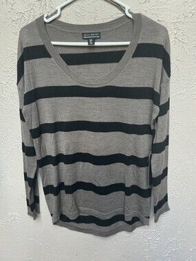 Willi Smith Small Gray Striped Merino Wool Sweater Scoop Neck